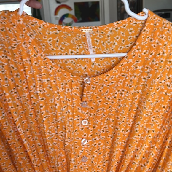 Free People marigold/yellow and floral boho flowy mini dress. - Picture 13 of 14